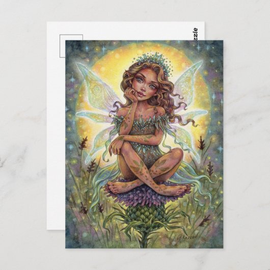 Thistle Landing Briefkaart Fairy Fantasy Flower (Voorkant / Achterkant)