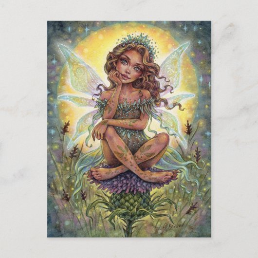 Thistle Landing Briefkaart Fairy Fantasy Flower (Voorkant)