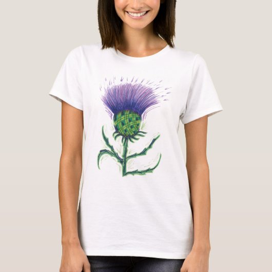 Thistle met een touw van tartan t-shirt (Voorkant)