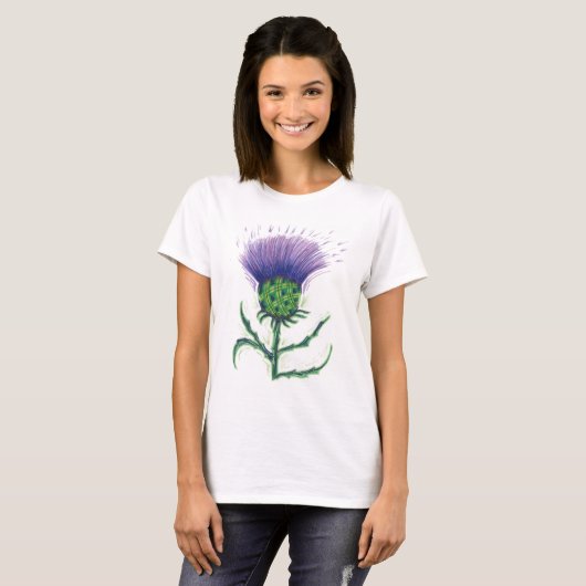 Thistle met een touw van tartan t-shirt (Voorkant volledig)