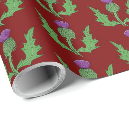 Thistle (on Red) Cadeaupapier (Rol Hoek)