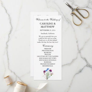 Thistle Paarse bloemenelegante moderne bruiloft Programmakaart