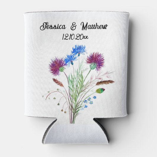 Thistle Paarse bloemenSchotland Waterverf Bruiloft Blikjeskoeler (Voorkant)