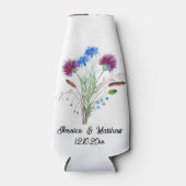 Thistle Paarse bloemenSchotland Waterverf Bruiloft Flesjeskoeler (Voorkant)