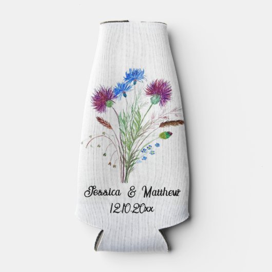 Thistle Paarse bloemenSchotland Waterverf Bruiloft Flesjeskoeler (Voorkant)