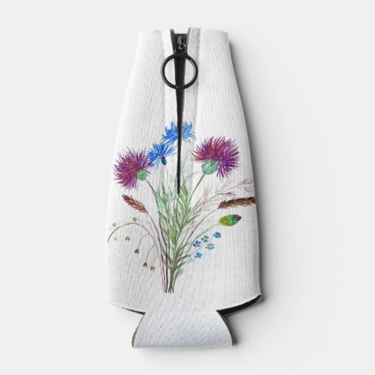 Thistle Paarse bloemenSchotland Waterverf Bruiloft Flesjeskoeler (Achterkant)