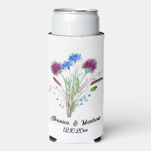 Thistle Paarse bloemenSchotland Waterverf Bruiloft Seltzer Blikjeskoeler (Seltzer Voorkant)