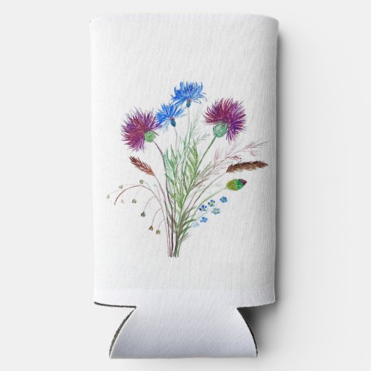 Thistle Paarse bloemenSchotland Waterverf Bruiloft Seltzer Blikjeskoeler (Achterkant)