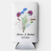 Thistle Paarse bloemenSchotland Waterverf Bruiloft Seltzer Blikjeskoeler (Voorkant)