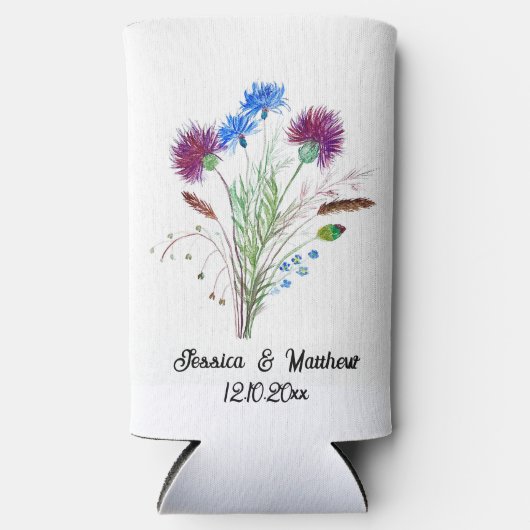 Thistle Paarse bloemenSchotland Waterverf Bruiloft Seltzer Blikjeskoeler (Voorkant)