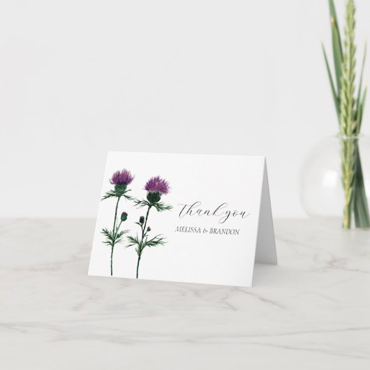 Thistle Paarse Schotse Floral Wedding Dank u Bedankkaart (Voorkant)