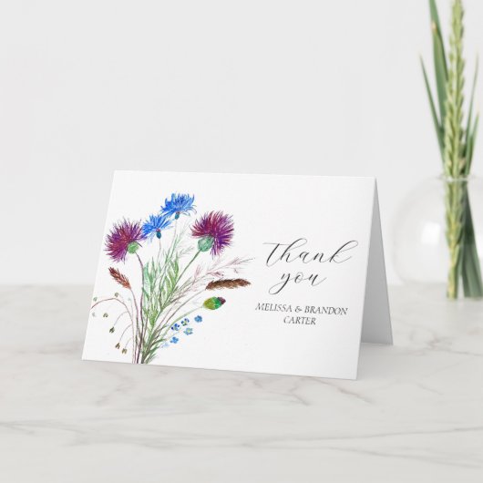 Thistle Paarse Schotse Floral Wedding Dank u Bedankkaart (Voorkant)