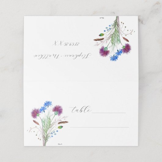 Thistle Paarse Waterverf Bloemen Rustieke Bruiloft Plaatskaartje (Buitenkant ongevouwen)