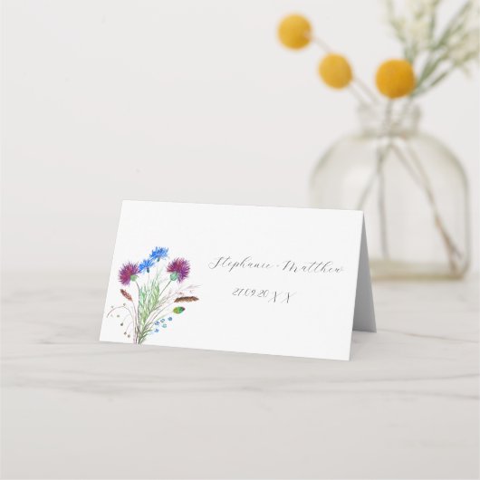 Thistle Paarse Waterverf Bloemen Rustieke Bruiloft Plaatskaartje (Achterkant)