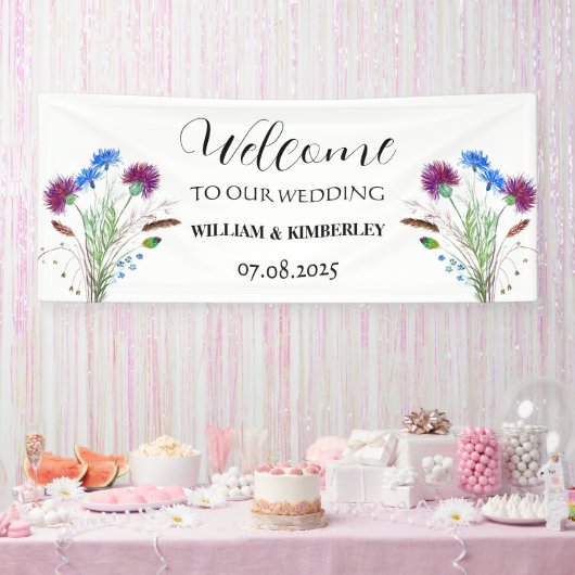 Thistle Schotland Bloemen Rustieke Elegante bruilo Spandoek (Feest)