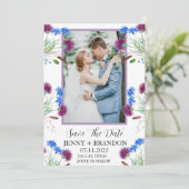 Thistle Schots Elegant Modern Floral Foto Save The Date (Staand voorkant)