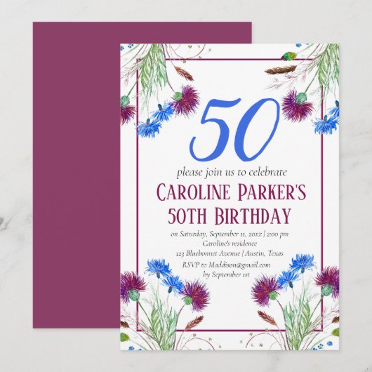 Thistle Scottish 50th Birthday Paarse Floral Kaart (Voorkant / Achterkant)