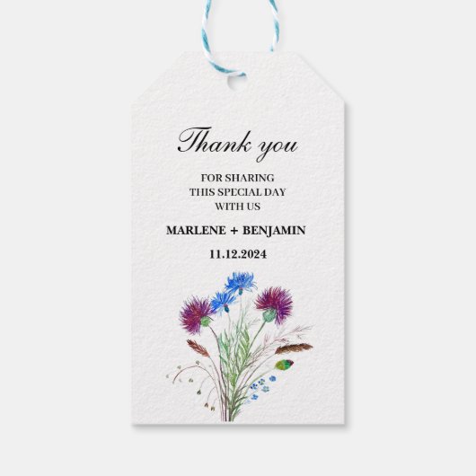 Thistle Scottish Floral Waterverf Flowers Bruiloft Cadeaulabel (Achterkant)