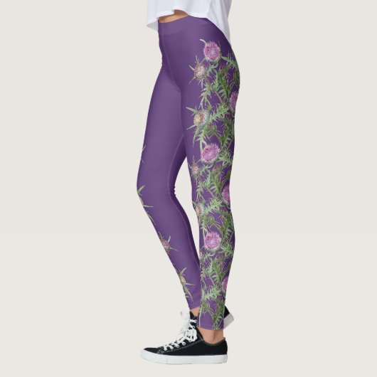 Thistle violette bloemen en paarse strepen leggings (Links)
