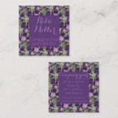 Thistle violette bloemen en paarse strepen vierkante visitekaartje (Voorkant / Achterkant)