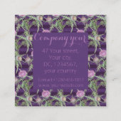 Thistle violette bloemen en paarse strepen vierkante visitekaartje (Achterkant)