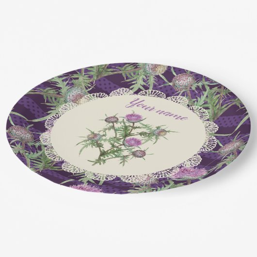 Thistle violette bloemen papieren bordje (Gekanteld)