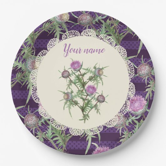 Thistle violette bloemen papieren bordje (Voorkant)
