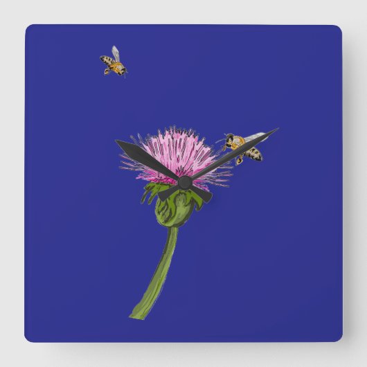 Thistle Wall Clock  Vierkante Klok (Voorkant)