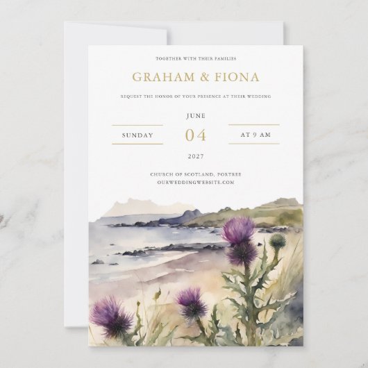 Thistle Watercolor Invitation Kaart (Voorkant)
