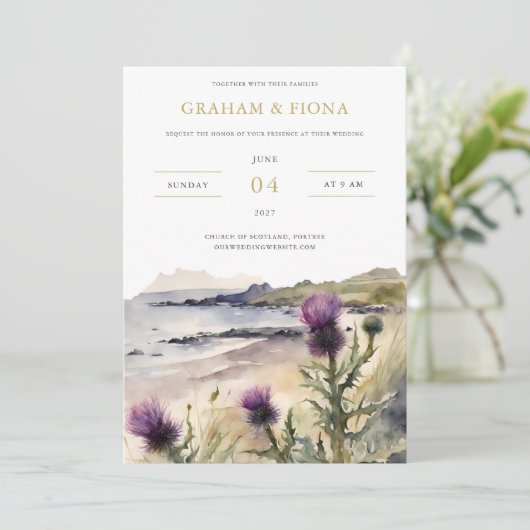 Thistle Watercolor Invitation Kaart (Staand voorkant)