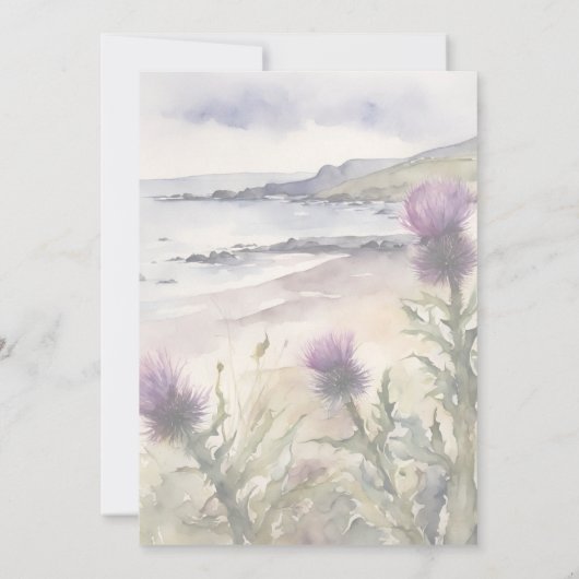 Thistle Watercolor Invitation Kaart (Achterkant)
