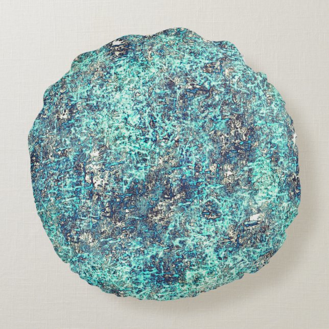 Thoek van draden of sponsachtig cyaan blauw en gri rond kussen (Achterkant)