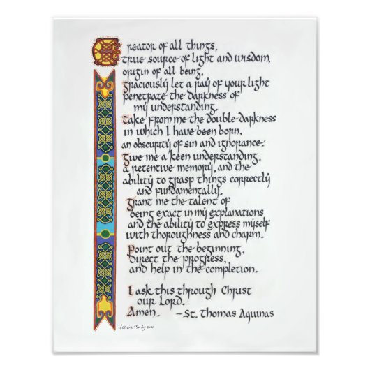 Thomas Aquinas Student's Prayer Calligrafie Foto Afdruk (Voorkant)