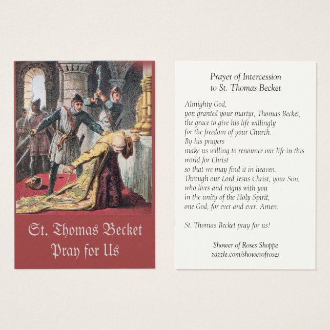 Thomas Becket van Canterbury Prayer Holy Kaart (Voorkant /achterkant)