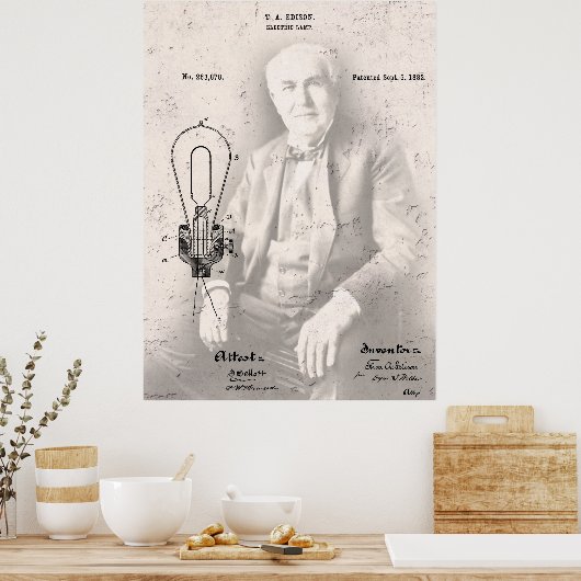 THOMAS EDISON en zijn FAMOUS LAMP PATENT Poster (Keuken)