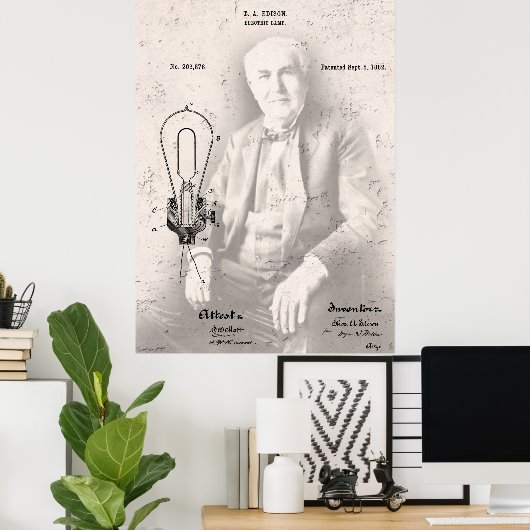 THOMAS EDISON en zijn FAMOUS LAMP PATENT Poster (Thuiskantoor)