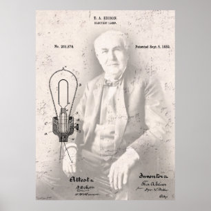 THOMAS EDISON en zijn FAMOUS LAMP PATENT Poster