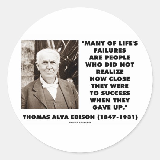 Thomas Edison faalt dicht bij succes en heeft zich Ronde Sticker (Voorkant)