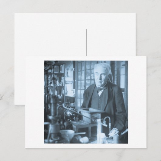 Thomas Edison in Zijn Lab Stereoview Cyan Toned Briefkaart (Voorkant / Achterkant)