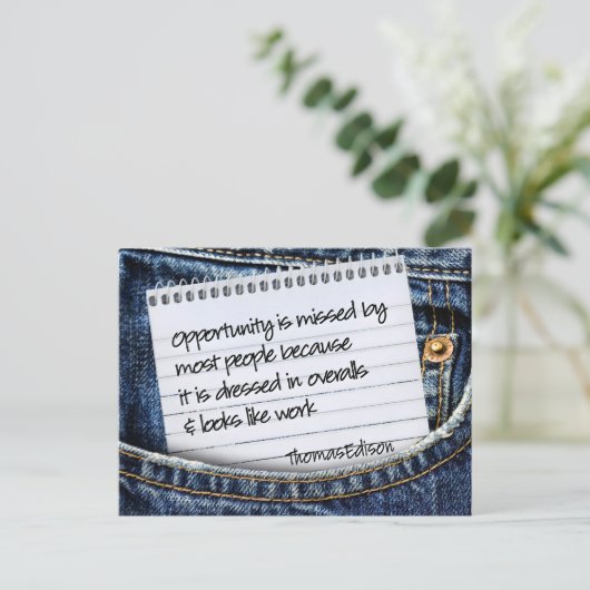Thomas Edison Inspirerend citaat "Opportunity" Briefkaart (Staand voorkant)