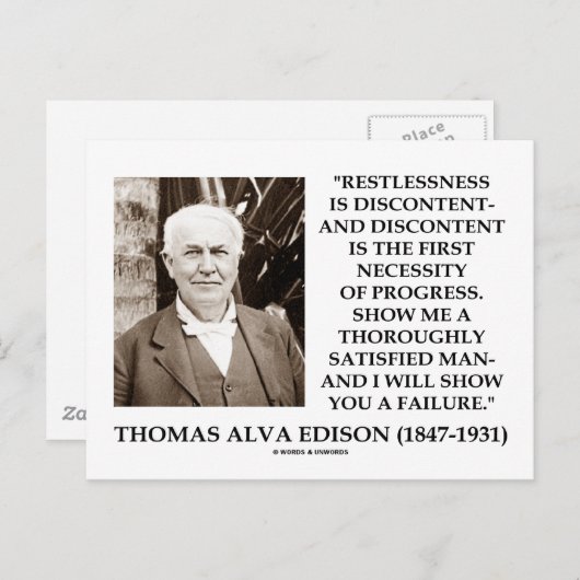 Thomas Edison Rusteloosheid Ontevredenheid Voortga Briefkaart (Voorkant / Achterkant)