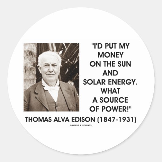 Thomas Edison Sun Solar-energiebron Ronde Sticker (Voorkant)