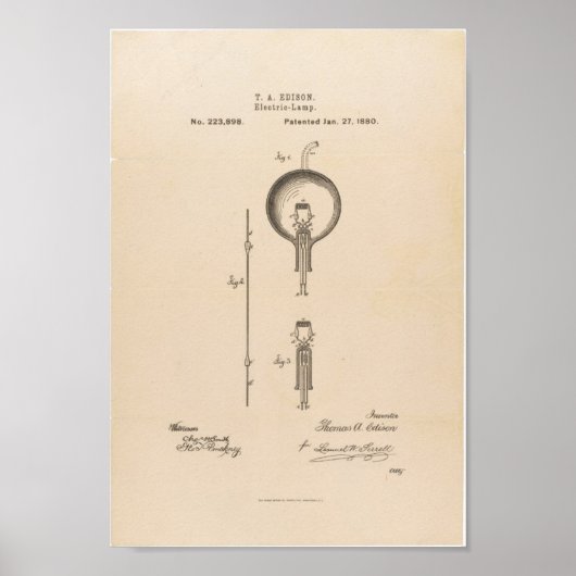 Thomas Edison's Light Bulb Patent Application Poster (Voorkant)