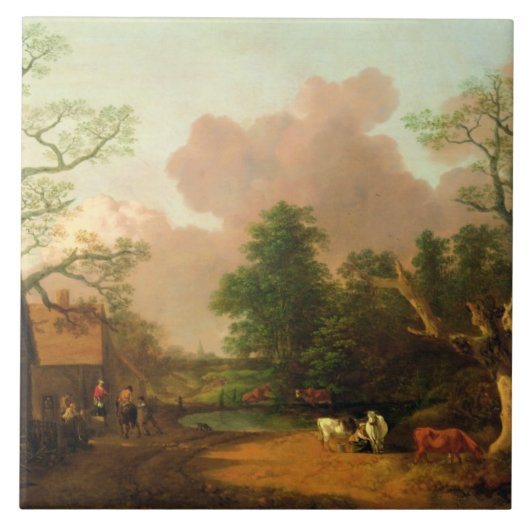Thomas Gainsborough | Een landschap met figuren, F Tegeltje (Voorkant)