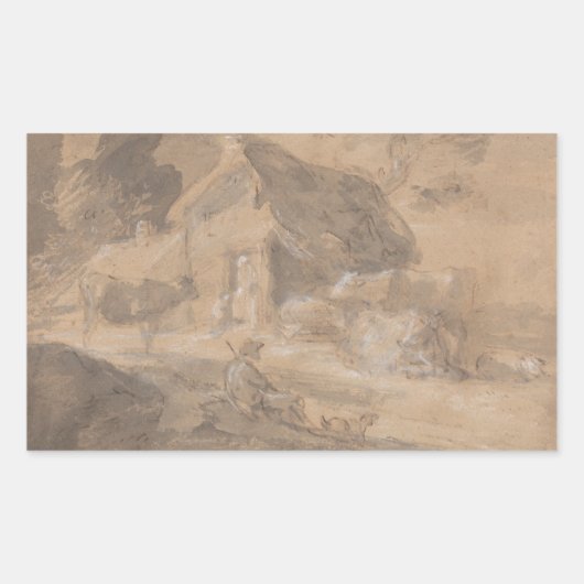 Thomas Gainsborough - Open Landschap met figuren Rechthoekige Sticker (Voorkant)
