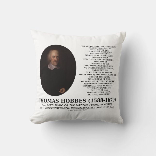 Thomas Hobbes Leviathan Man Solitary Poor Quote Kussen (Voorkant)