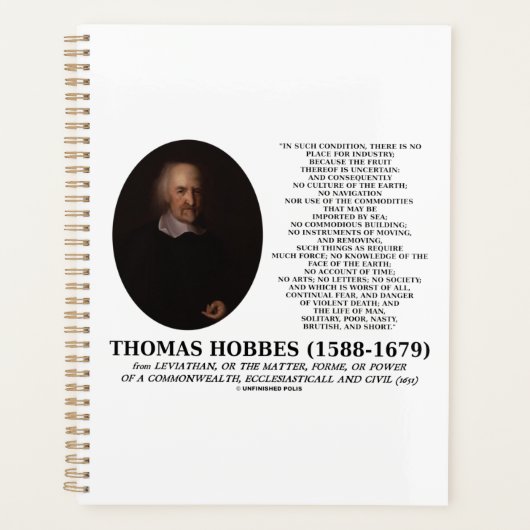 Thomas Hobbes Leviathan Man Solitary Poor Quote Planner (Voorkant)