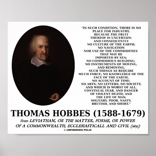 Thomas Hobbes Leviathan Man Solitary Poor Quote Poster (Voorkant)