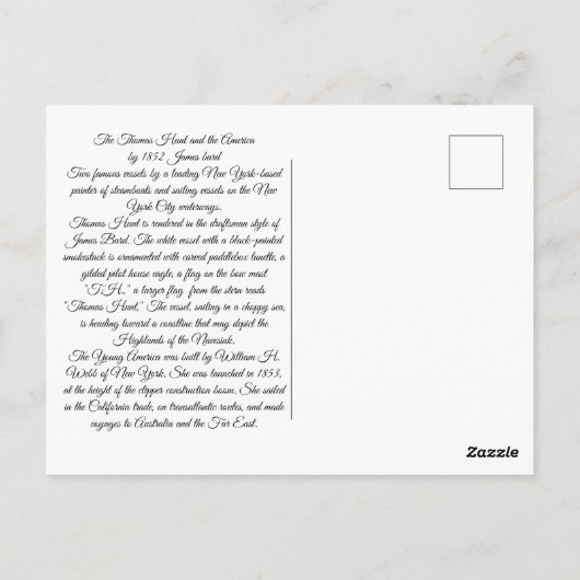 Thomas Hunt en het Amerika 1852 Briefkaart (Achterkant)