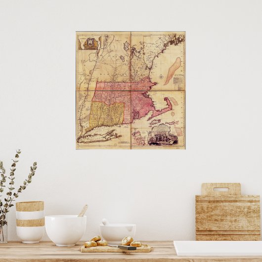 Thomas Jefferies Map van het noordoosten in 1755 Poster (Keuken)